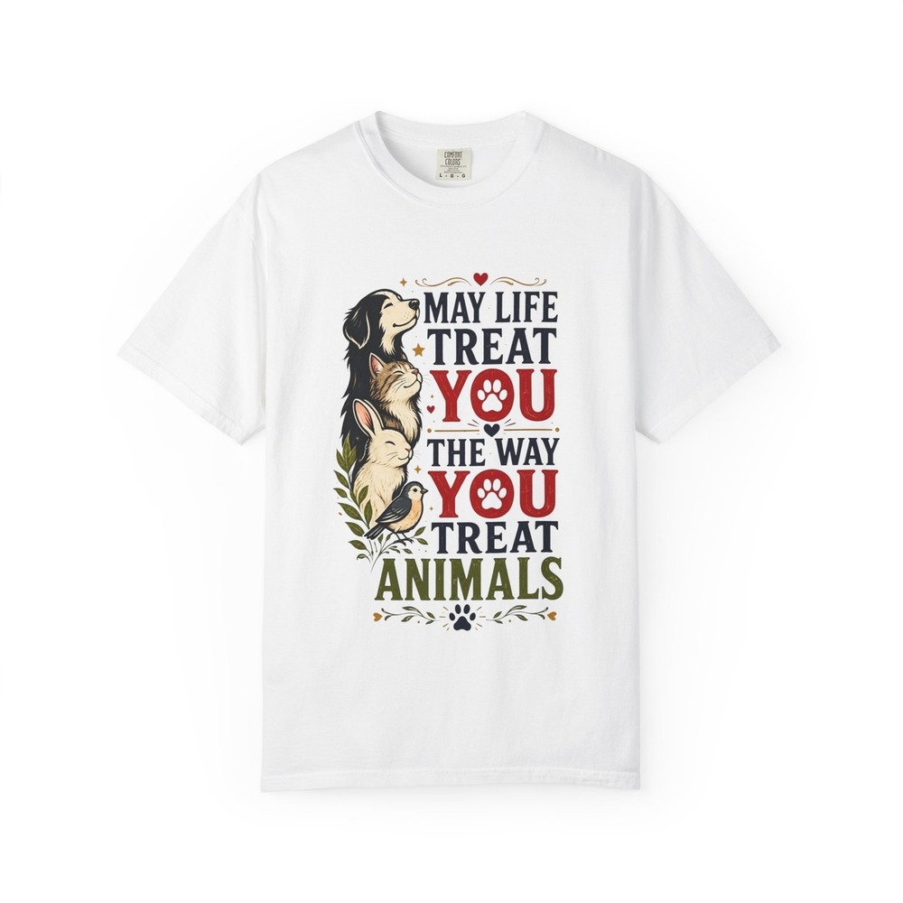 Three Dog Acres May Life Treat You The Way You Treat Animals T Shirt White NEW